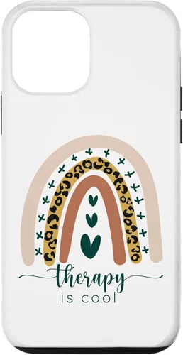 Vista 12 de iPhone 15 Therapy is Cool Mental Health Awareness Rainbow Leopard Cute Case