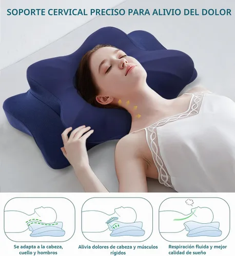 Vista 3 de Almohada cervical para aliviar el dolor de cuello, almohada ortopédica ergonómica de doble cara con funda de almohada de seda de hielo, almohada