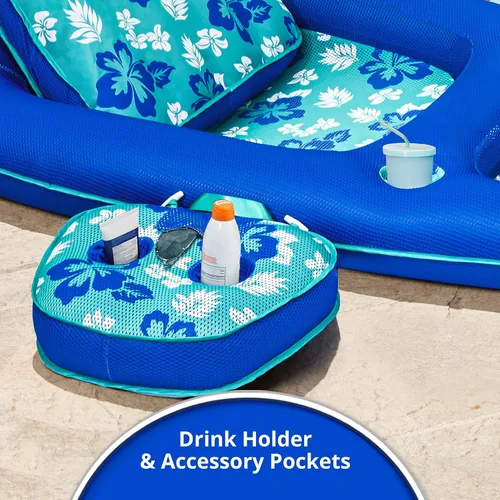 Vista 4 de Aqua Campania Ultimate 2-in-1 Pool Float Lounge – Extra Large – Inflatable Pool Floats for Adults with Adjustable Backrest & Cupholder Caddy
