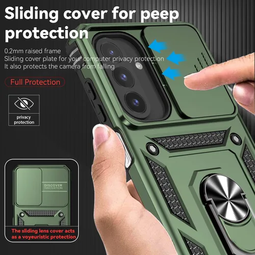 Vista 3 de SunStory Funda compatible con Samsung Galaxy A17 5G con protector de pantalla HD, cubierta de cámara deslizante y soporte de anillo giratorio, a