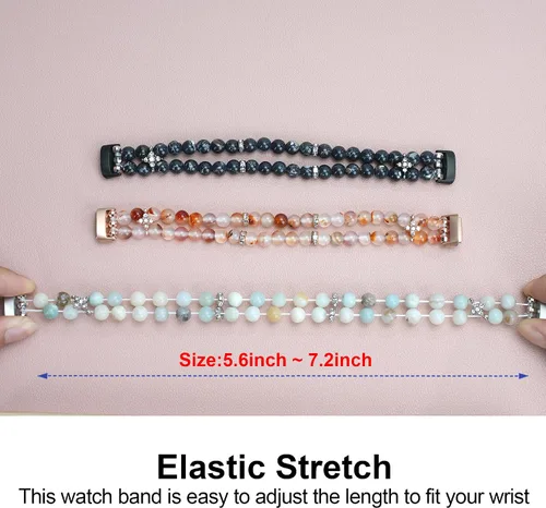 Vista 6 de Wongeto Compatible con correas Fitbit Luxe, pulsera elástica de perlas estirable de moda hecha a mano para mujeres, correa de reemplazo