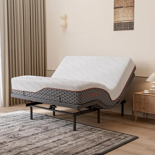 Vista 12 de ESHINE Base de cama ajustable + colchón híbrido de 14 pulgadas Twin XL (Suave Medio) - Espuma viscoelástica de gel de lujo, bases de cama con Gris
