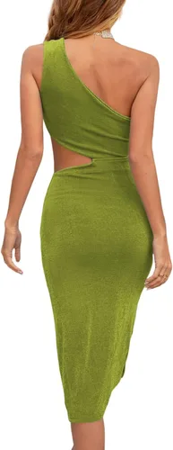 Vista 2 de LYANER Vestido sexy de mujer con un hombro recortado, sin mangas, ajustado, para discoteca