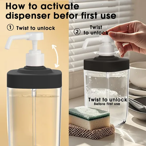Vista 5 de Dispensador de Jabón de Cocina con Soporte para Esponja, Organizador de Jabón para Platos de Gran Capacidad de 800ml, Organizador de Fregadero a