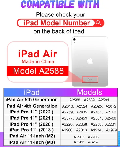 Vista 2 de Uppuppy Funda para iPad Air de 11 pulgadas (M2/M3), Air 5ª/4ª Generación 10.9, Pro 11'' Funda Linda para Niños Mujeres Niñas Folio Sol Luna Soporte