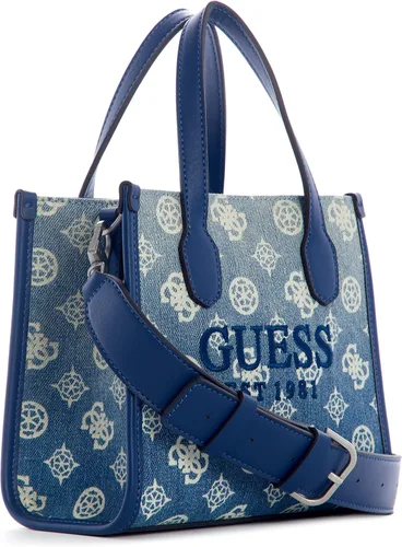 Vista 2 de GUESS Silvana - Mini bolsa de 3 compartimentos, logotipo de mezclilla degradado, Logotipo degradado de mezclilla