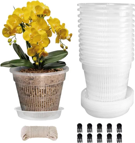 Vista 13 de Macetas para Orquídeas, Paquete de 12 Macetas para Orquídeas de 4.5 Pulgadas con Agujeros, Maceta Ranurada Transpirable para Orquídeas