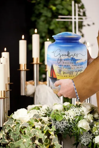 Vista 8 de Urna de velero para cenizas humanas – Urnas de cremación para hombres y mujeres – Urna funeral y conmemorativa para adultos – Homenaje a vela