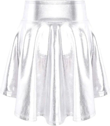 Vista 6 de FEESHOW Camiseta sin mangas metálica con lentejuelas para niñas y niños, con falda plisada, vestido de ballet para baile de jazz, hip hop, disfraces