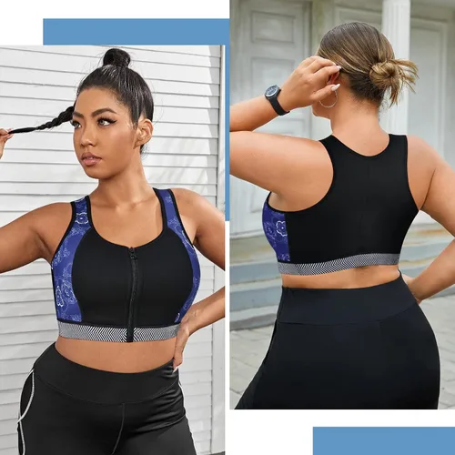 Vista 2 de CtriLady Sujetador deportivo de entrenamiento de alto impacto con copa completa con cremallera frontal sin varillas para mujer fitness
