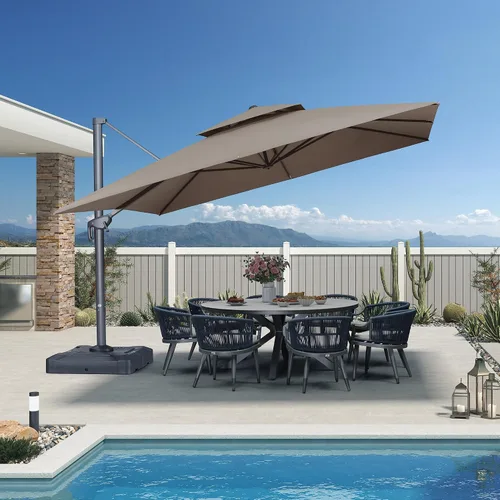 Vista 10 de PURPLE LEAF Sombrilla de Patio Voladiza de 10' x 13' para Exteriores con Base de 330 libras, Sombrilla Rectangular Grande Resistente al Viento