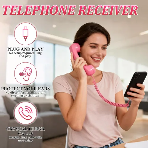 Vista 3 de Auricular retro para iPhone y Android, receptor de teléfono celular con micrófono y altavoz, auricular retro, cómodo receptor de estilo telefónico