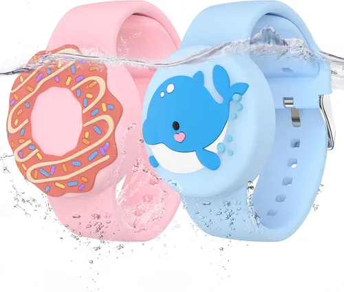 Vista 11 de Pulseras impermeables AirTag para niños, pulseras de silicona ocultas Donut & Owl