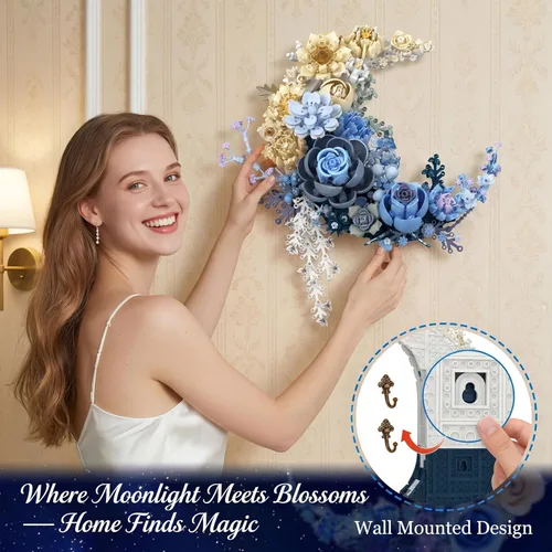 Vista 6 de Conjunto de construcción de flores de luna azul, decoración