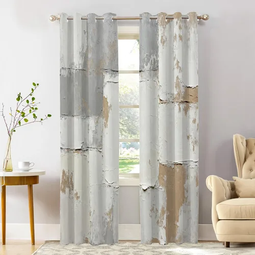 Vista 156 de Shrahala Beige and Orange Abstract Art Brushstrokes Blackout Curtain Tiers, Abstract Oil Paint Kitchen Valance Light Blocking Tier Drapes with Rod