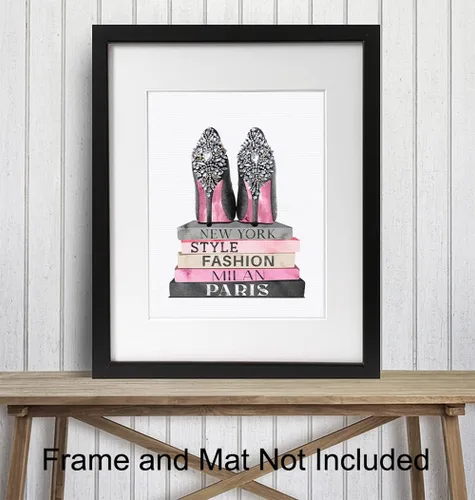 Vista 3 de Póster artístico de pared con diseño de zapatos de diseñador rosa y negro, decoración glamorosa para el hogar, decoración de pared glamorosa