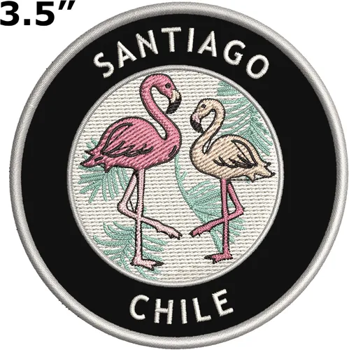 Vista 2 de Santiago - Parche bordado de dos flamencos de primera calidad, para planchar o coser, emblema decorativo para vacaciones, recuerdo, equipo de viaje