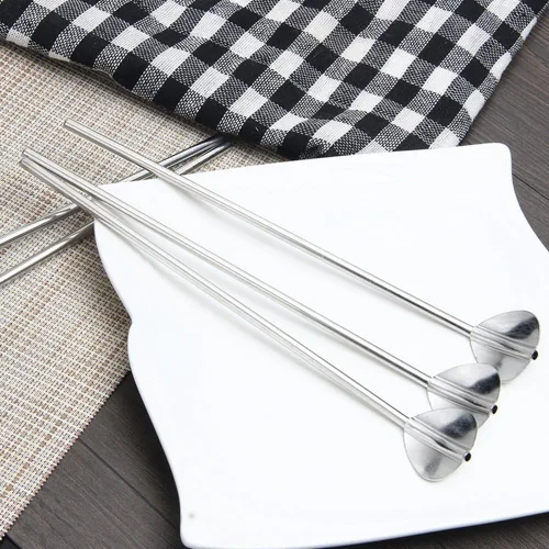 Vista 8 de Juego de 5 cucharas largas de acero inoxidable con forma de corazón, cuchara de paja de grado alimenticio para el hogar, cafetería, oficina