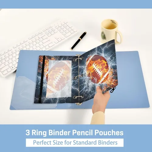 Vista 5 de Estuche para lápices para carpeta de 3 anillos de fútbol americano con cremallera, bolsas de cosméticos transparentes para oficina, universidad