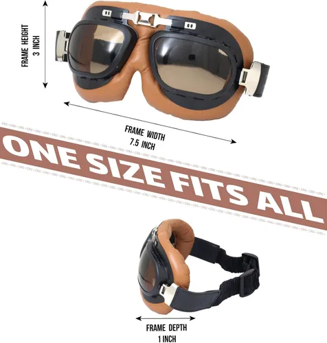 Vista 5 de CRG Sports Gafas de motocicleta estilo aviador vintage estilo piloto Cruiser Scooter Motocross gafas para hombres, mujeres y adultos