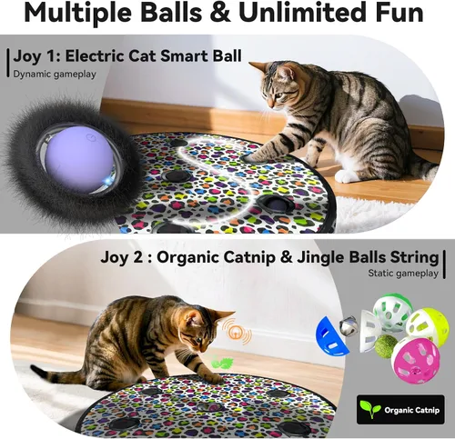 Vista 3 de ORSDA Juguetes para Gatos de Interior, Bola en Movimiento Activada Interactiva en Alfombrilla de 7 Agujeros, Bola Automática de Rápido Rodamiento