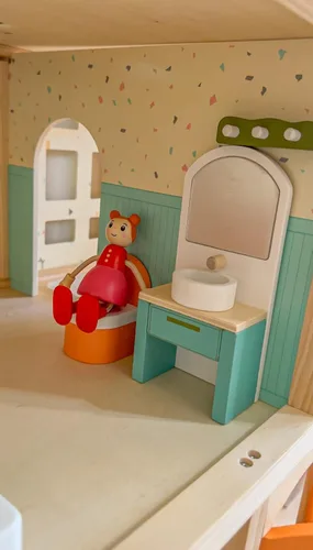 Vista 8 de Juego de muebles de casa de muñecas de madera gigante de 26 piezas Kitchen, Living Room, Bedroom, Bathroom, Babyroom, Candy Dollhouse Accessories