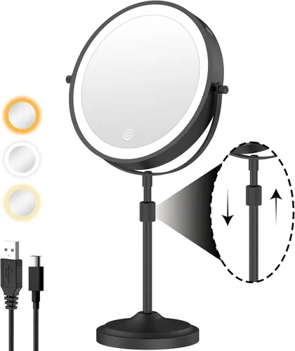Vista 7 de Espejo de maquillaje iluminado de 9 pulgadas con 1 aumento de 10x, espejo de tocador de aumento recargable de 5000 mAh con luces, 3