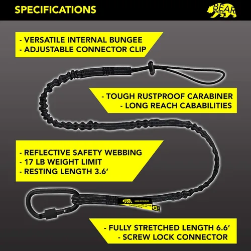 Vista 3 de BearTOOLS Cordón de seguridad para herramientas extendido de largo alcance, protección contra caídas de seguridad, bloqueo de tornillo de aluminio