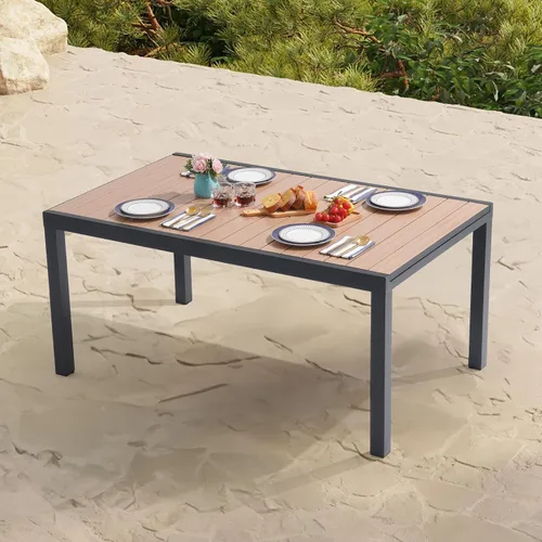 Vista 9 de Soleil Jardin Mesa de Comedor Extensible de Aluminio para Patio, 63" - 105", Mesa Rectangular Ajustable para Interiores y Exteriores con Superficie