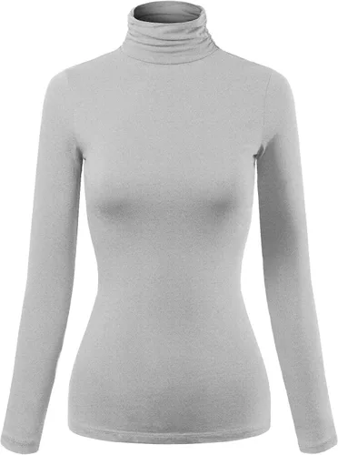 Vista 18 de MixMatchy Camiseta básica de manga larga con cuello alto y corte ajustado para mujer Negro