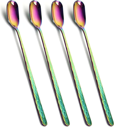 Vista 10 de Cucharas de té helado de mango largo, juego de 4, cucharas de café de acero inoxidable mate negro de 9.1 pulgadas, utensilios de agitación larga