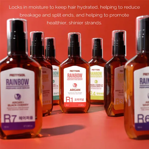 Vista 6 de PRETTYSKIN Rainbow Perfume Suero vegano para el cabello con aceite de argán, aceite de almendras dulces, aceite de jojoba, aceite de macadamia