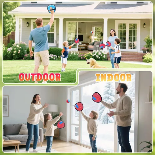 Vista 6 de JoyCat Juego de pelota de lanzar y atrapar, juego de 2 bolas adhesivas para adultos y 2 niños, juego familiar para atrapar al aire libre para playa