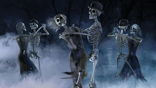 Vista 8 de AtmosFearFX Bone Chillers Halloween DVD y Reaper Brothers Pantalla de proyección de ventana de alta resolución