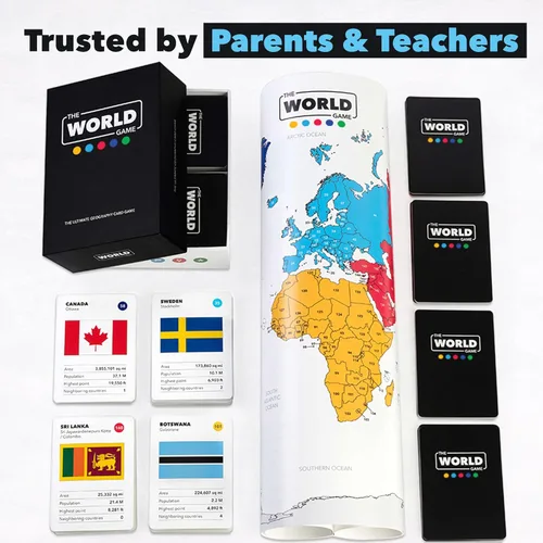 Vista 4 de The World Game - Juego de cartas de geografía - Juego de mesa educativo para niños, familia y adultos - Idea de regalo de aprendizaje genial