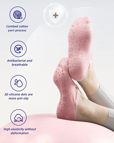 Vista 7 de YOTTOY Calcetines de yoga para mujer con agarre antideslizante para yoga, ideales para pilates, Pure Barre, fitness, ballet, talla única