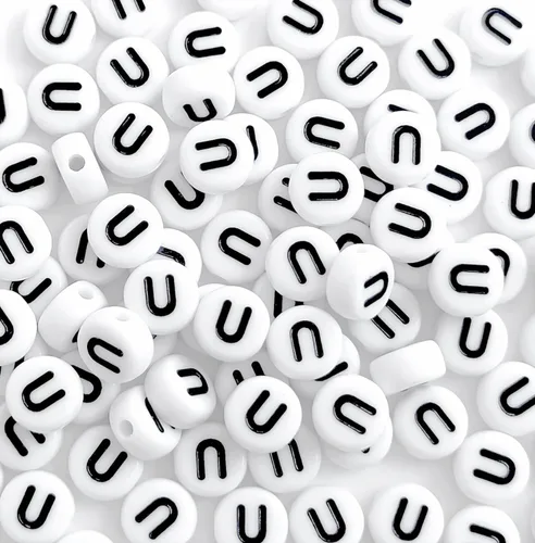 Vista 18 de 100 cuentas de letra, cuentas redondas blancas acrílicas del alfabeto de 0.157 x 0.276 pulgadas (0.157 x 0.276 in), cuentas vocales de letra A