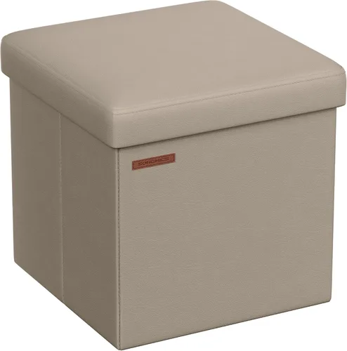 Vista 10 de SONGMICS cubo de almacenamiento de piel sintética, asiento, 15 pulgadas, Madera, Negro