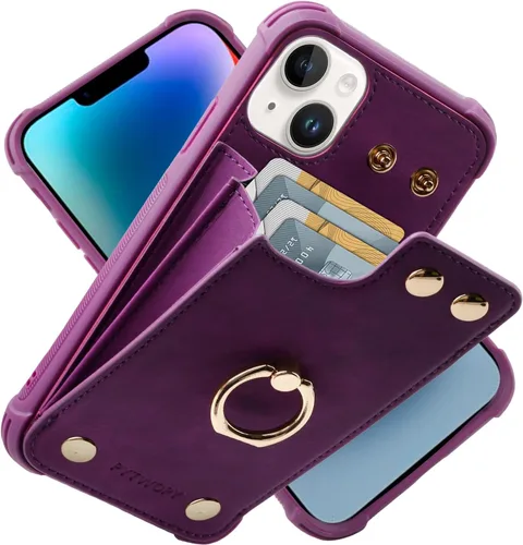 Vista 31 de Funda tipo cartera compatible con iPhone XR/10R con tarjetero de crédito, funda protectora de cuero a prueba de golpes compatible con anillo