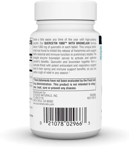 Vista 4 de Source Naturlas Quercetina 1000 con bromelina, apoyo respiratorio e inmunológico*, tabletas de 1000 mg, 30 unidades 1000 mg per Serving