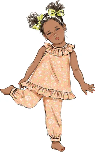 Vista 6 de Butterick Kit de patrón de costura para vestidos, tops, pantalones cortos, pañuelos y pantalones para niños pequeños, código de diseño B6951, tallas