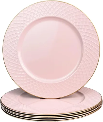 Vista 12 de Platos Base Blancos Antiguos, Platos Base Redondos de 13" para Platos de Cena, Juego de 6 Platos Base de Plástico para Bodas, Fiestas, Decoración