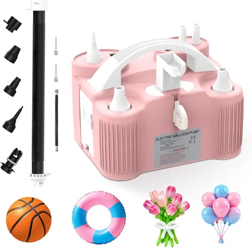 Vista 11 de AXHJ Bomba eléctrica para globos, bomba eléctrica portátil de globo de aire de doble boquilla, inflador de globos para decoraciones de fiestas