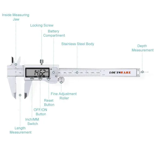 Vista 2 de Herramienta de medición de calibrador digital, micrómetro digital de calibre Vernier de acero inoxidable con pantalla LCD grande, herramienta