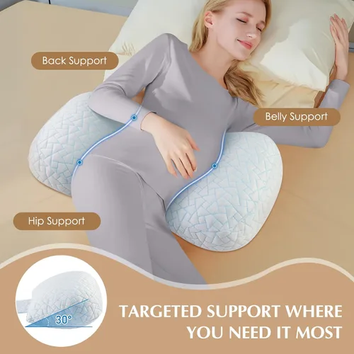 Vista 5 de Almohadas de embarazo para dormir, almohada de cuña de viaje ajustable para apoyo del vientre, la espalda y la cadera, almohada de sueño compacta