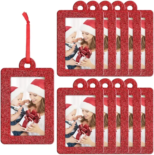Vista 9 de Jetec 20 marcos de fotos de Navidad, mini marcos de fotos colgantes de fieltro, adorno colgante para árbol de Navidad, decoración familiar de Verde