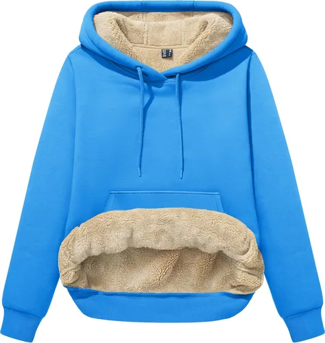 Vista 60 de MAGCOMSEN Sudaderas con capucha para mujer, con forro de sherpa, de vellón, para invierno, cálido, pesado, de algodón, con bolsillo