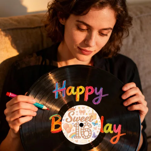 Vista 7 de Sweet 16th Birthday - Juego de libros de invitados de discos de vinilo para cumpleaños – Dulces dieciséis decoraciones y regalos para niñas