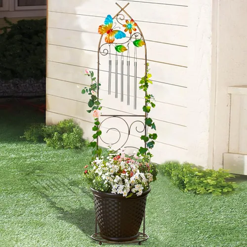 Vista 6 de Soportes de Plantas con Enrejado de Jardín, Enrejado de Maceta para Plantas de 122 cm con Campanas de Viento de Metal y Mariposa para Plantas