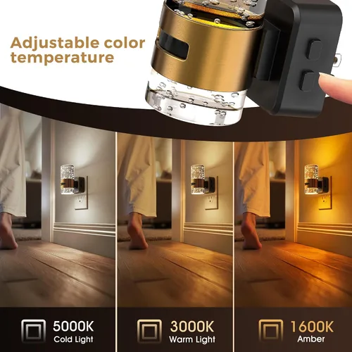Vista 4 de L LOHAS LED Luz nocturna con sensor de movimiento, luces nocturnas de burbujas enchufables a la pared, luz nocturna de cambio de temperatura